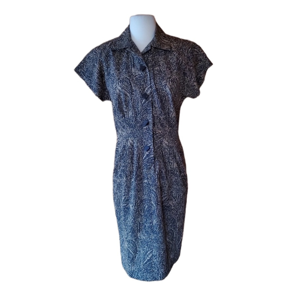 1980s Unlabeled‎ Black & Tan Rayon Dress